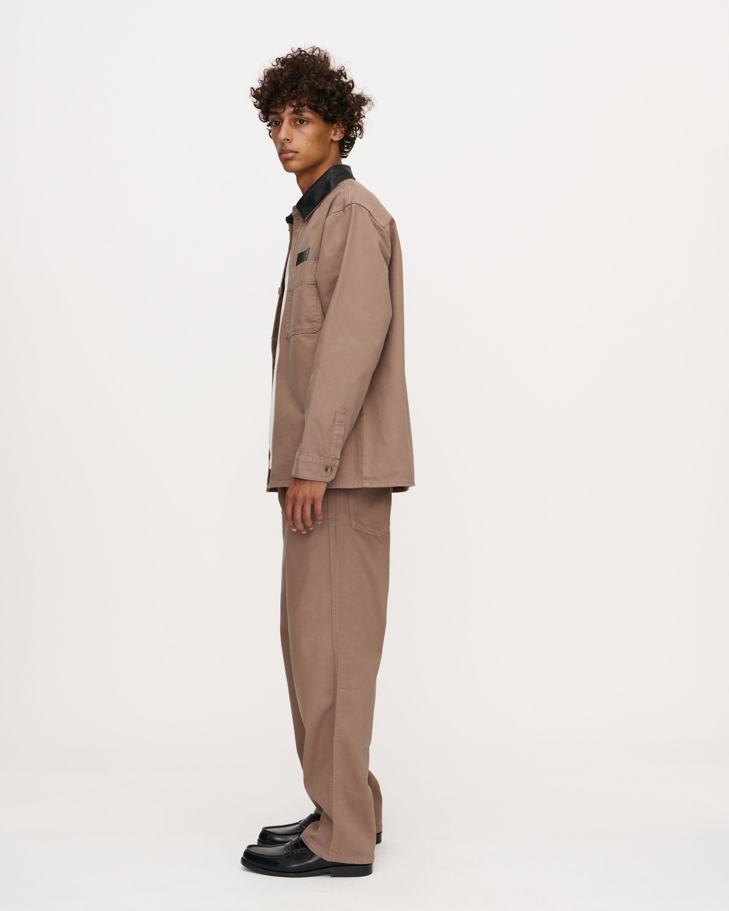 Twill Leather Collar Overshirt