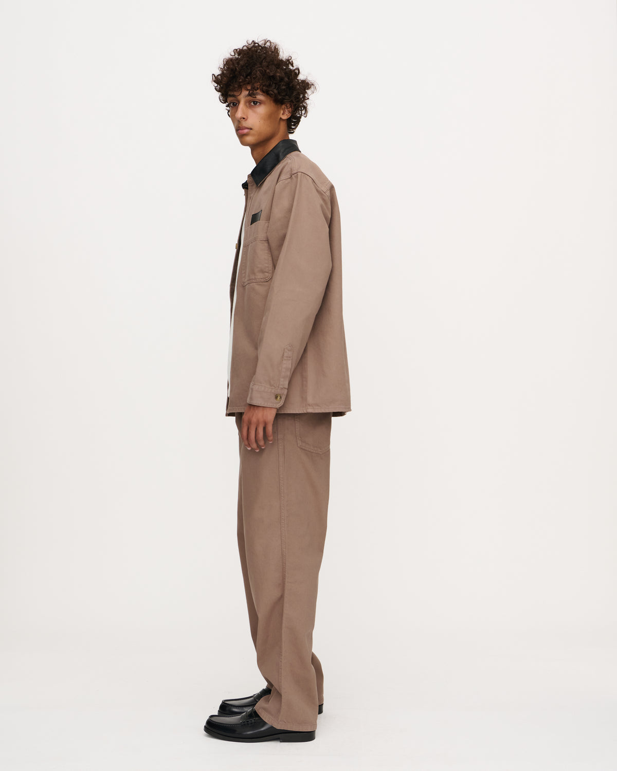 Twill Leather Collar Overshirt