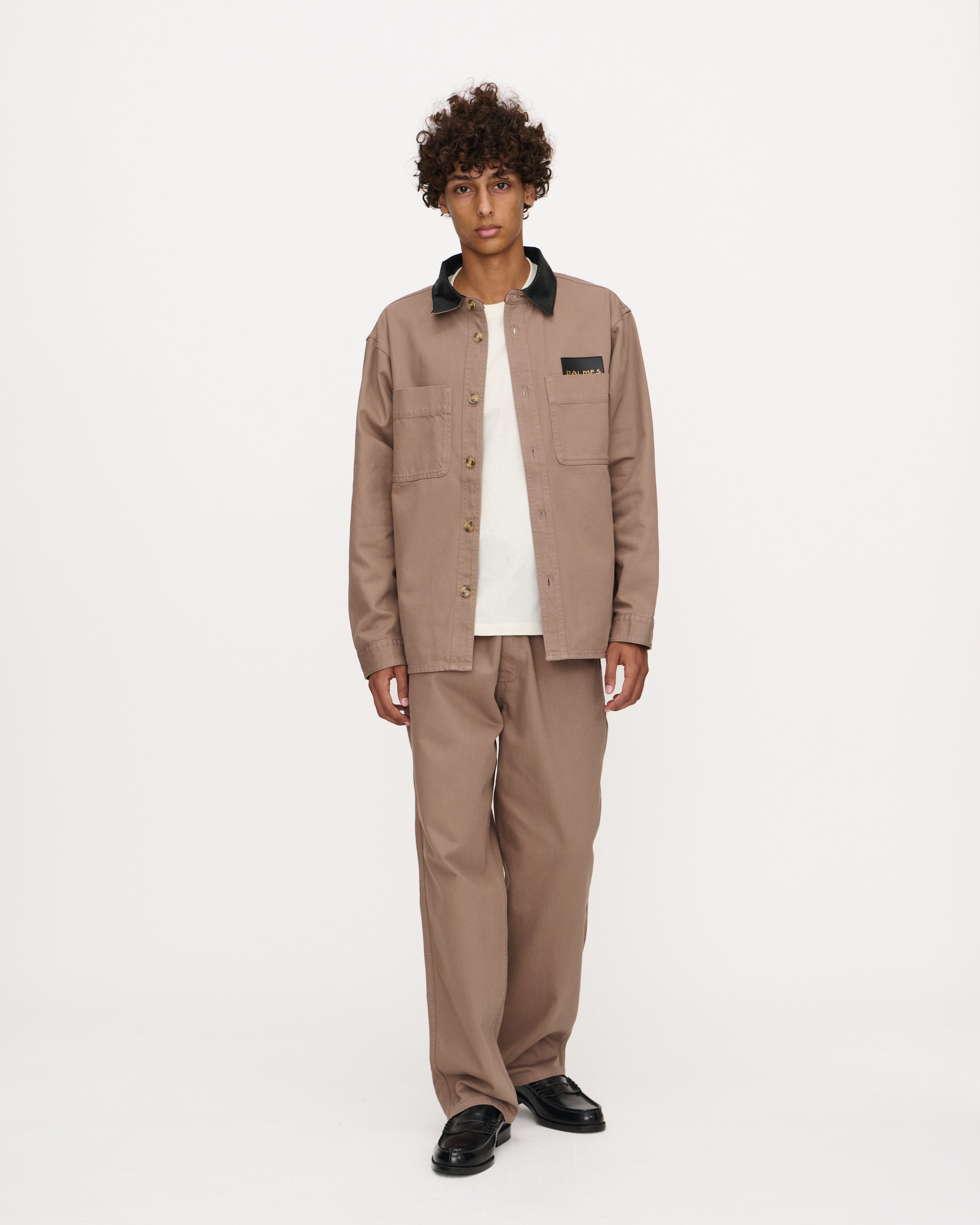 Twill Leather Collar Overshirt