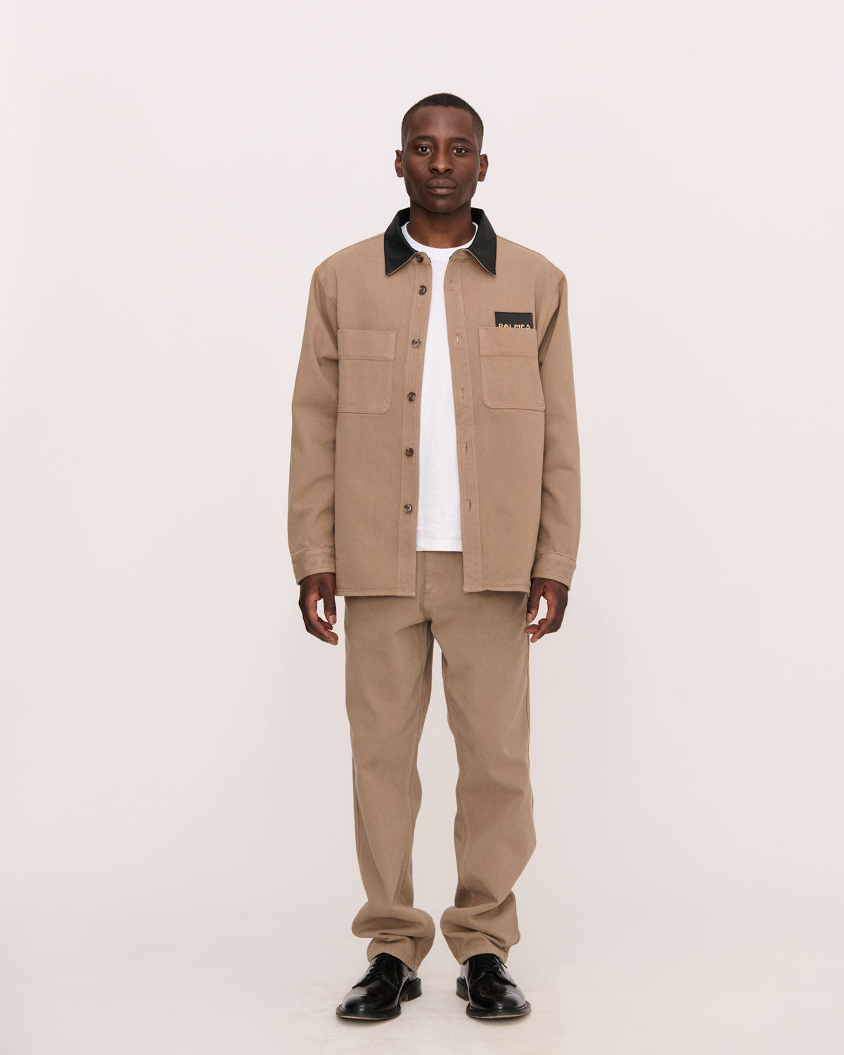 Twill Leather Collar Overshirt