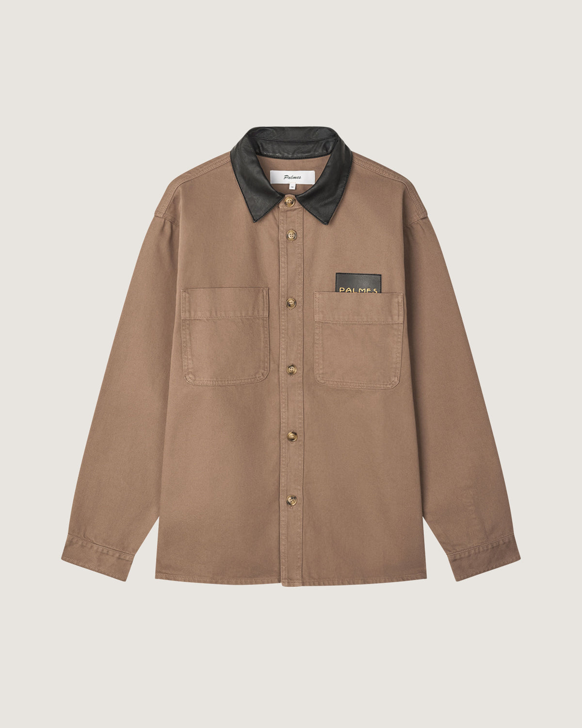 Twill Leather Collar Overshirt in Fossil, photo 4