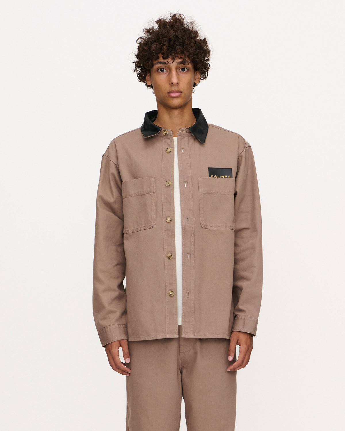 Twill Leather Collar Overshirt
