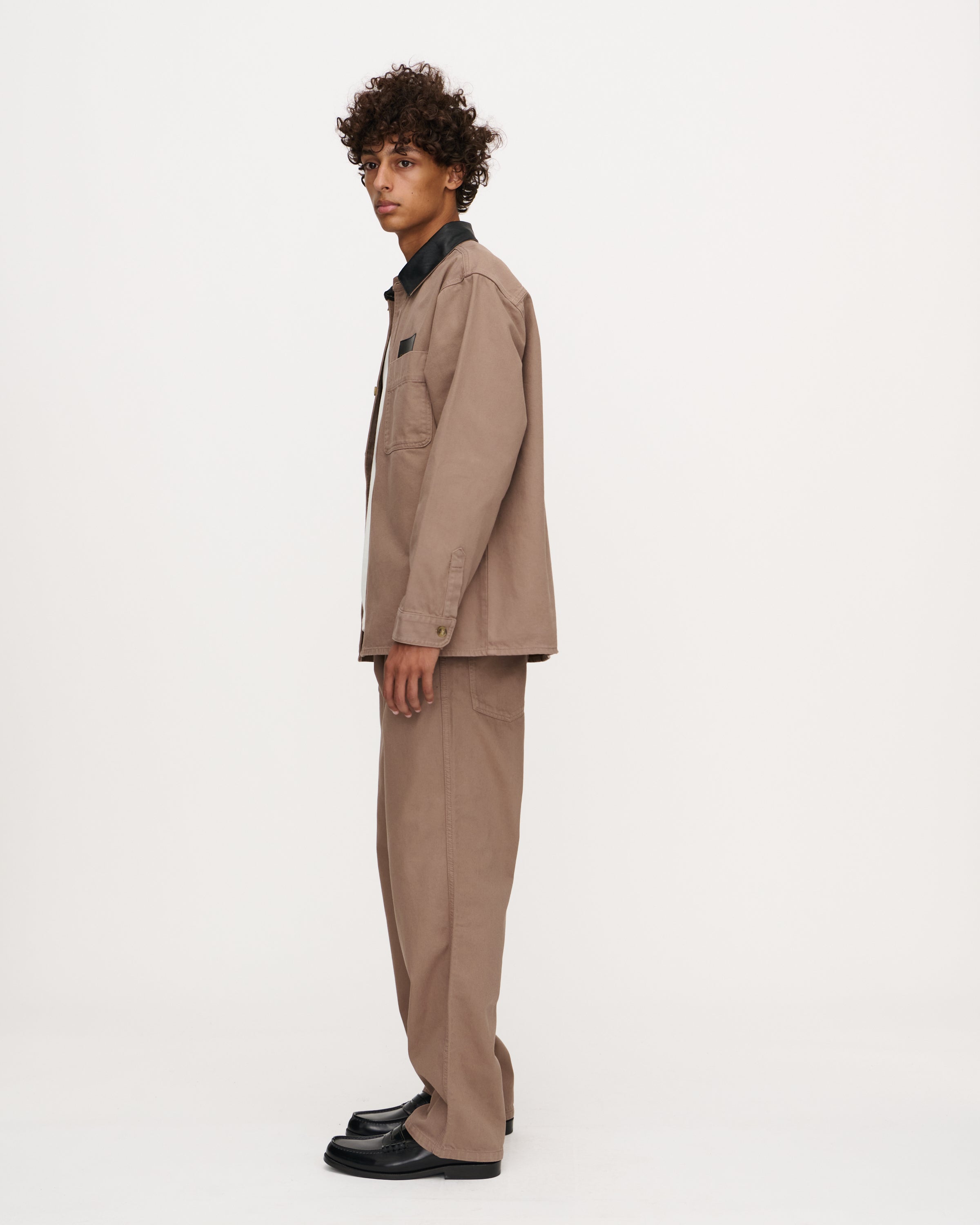 Twill Leather Collar Overshirt