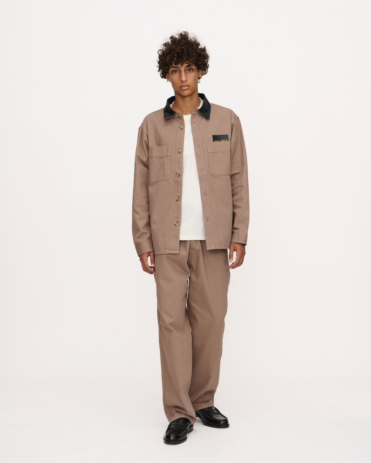 Twill Leather Collar Overshirt