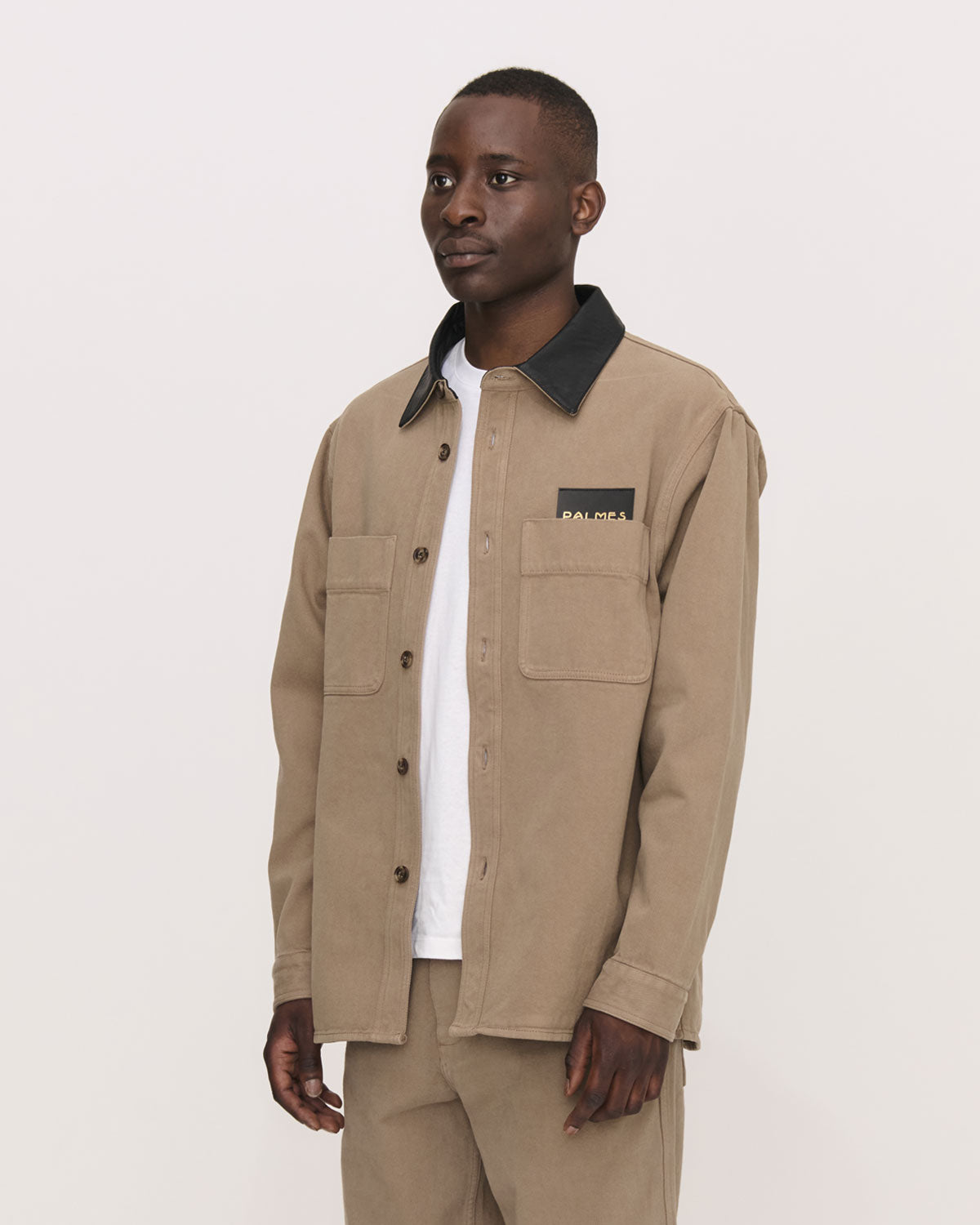 Twill Leather Collar Overshirt