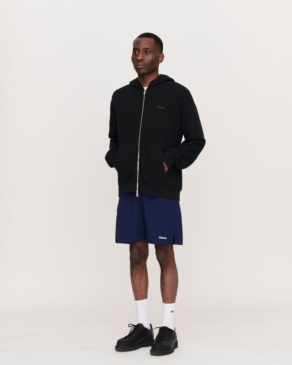 Waffle Zip Hooded Sweatshirt S / Black